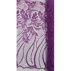 Tule Bordado com Pedrarias Premium Monte Carlo Fucsia Modelo 274