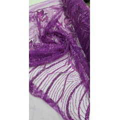 Tule Bordado com Pedrarias Premium Monte Carlo Fucsia Modelo 274