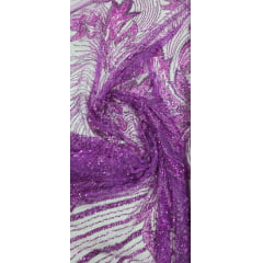 Tule Bordado com Pedrarias Premium Monte Carlo Fucsia Modelo 274