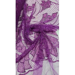Tule Bordado com Pedrarias Premium Monte Carlo Fucsia Modelo 275