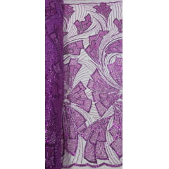 Tule Bordado com Pedrarias Premium Monte Carlo Fucsia Modelo 275