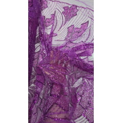 Tule Bordado com Pedrarias Premium Monte Carlo Fucsia Modelo 275