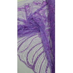 Tule Bordado com Pedrarias Premium Monte Carlo Lilás Modelo 274