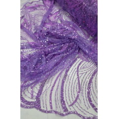 Tule Bordado com Pedrarias Premium Monte Carlo Lilás Modelo 274