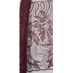 Tule Bordado com Pedrarias Premium Monte Carlo Marsala Modelo 274 Tule Bordado com Pedrarias Premium Monte Carlo Marsala Modelo 274