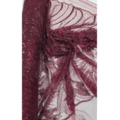 Tule Bordado com Pedrarias Premium Monte Carlo Marsala Modelo 274