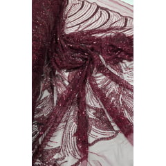 Tule Bordado com Pedrarias Premium Monte Carlo Marsala Modelo 274
