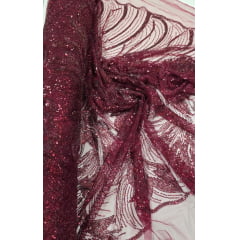 Tule Bordado com Pedrarias Premium Monte Carlo Marsala Modelo 274