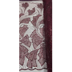 Tule Bordado com Pedrarias Premium Monte Carlo Marsala Modelo 275