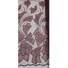 Tule Bordado com Pedrarias Premium Monte Carlo Marsala Modelo 275