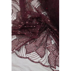Tule Bordado com Pedrarias Premium Monte Carlo Marsala Modelo 275