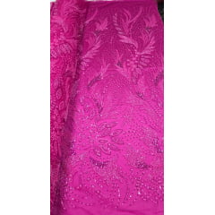 Tule Bordado com Pedrarias Premium Monte Carlo Pink Modelo 336