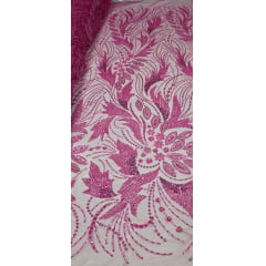 Tule Bordado com Pedrarias Premium Monte Carlo Pink Modelo 336