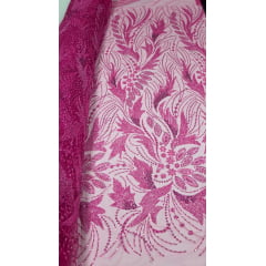 Tule Bordado com Pedrarias Premium Monte Carlo Pink Modelo 336