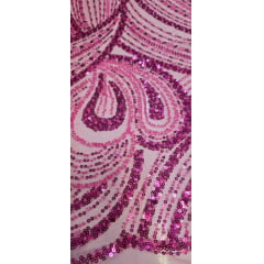 Tule Bordado com Pedrarias Premium Monte Carlo Pink Modelo 337