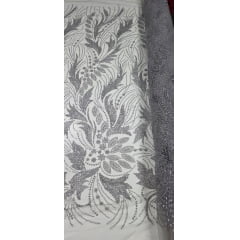 Tule Bordado com Pedrarias Premium Monte Carlo Prata Modelo 336