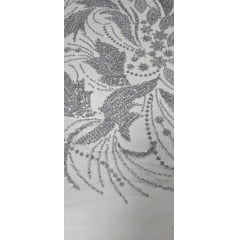 Tule Bordado com Pedrarias Premium Monte Carlo Prata Modelo 336