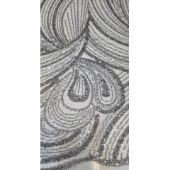 Tule Bordado com Pedrarias Premium Monte Carlo Prata Modelo 337