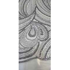 Tule Bordado com Pedrarias Premium Monte Carlo Prata Modelo 337