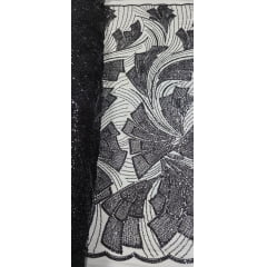 Tule Bordado com Pedrarias Premium Monte Carlo Preto Modelo 275