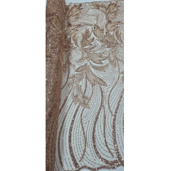 Tule Bordado com Pedrarias Premium Monte Carlo Rosê Gold Modelo 274 Tule Bordado com Pedrarias Premium Monte Carlo Rosê Gold Modelo 274