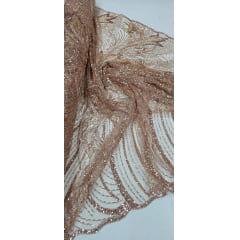 Tule Bordado com Pedrarias Premium Monte Carlo Rosê Gold Modelo 274