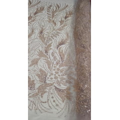Tule Bordado com Pedrarias Premium Monte Carlo Rosê Gold Modelo 336