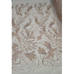 Tule Bordado com Pedrarias Premium Monte Carlo Rosê Gold Modelo 336
