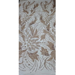 Tule Bordado com Pedrarias Premium Monte Carlo Rosê Gold Modelo 336