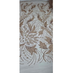 Tule Bordado com Pedrarias Premium Monte Carlo Rosê Gold Modelo 336