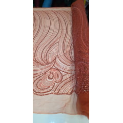Tule Bordado com Pedrarias Premium Monte Carlo Terracota Modelo 337