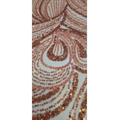 Tule Bordado com Pedrarias Premium Monte Carlo Terracota Modelo 337