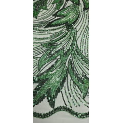 Tule Bordado com Pedrarias Premium Monte Carlo Verde Floresta Modelo 274