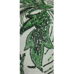 Tule Bordado com Pedrarias Premium Monte Carlo Verde Floresta Modelo 274