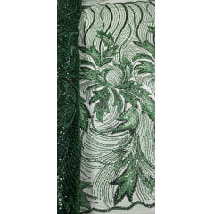 Tule Bordado com Pedrarias Premium Monte Carlo Verde Floresta Modelo 274