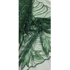 Tule Bordado com Pedrarias Premium Monte Carlo Verde Floresta Modelo 274