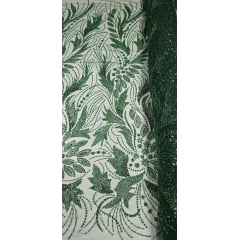 Tule Bordado com Pedrarias Premium Monte Carlo Verde Floresta Modelo 336
