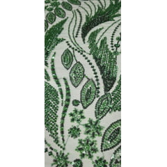 Tule Bordado com Pedrarias Premium Monte Carlo Verde Floresta Modelo 336