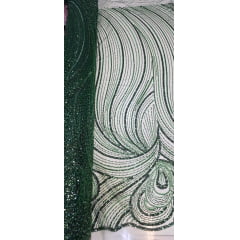 Tule Bordado com Pedrarias Premium Monte Carlo Verde Floresta Modelo 337 Tule Bordado com Pedrarias Premium Monte Carlo Verde Floresta Modelo 337