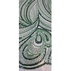 Tule Bordado com Pedrarias Premium Monte Carlo Verde Floresta Modelo 337