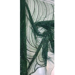 Tule Bordado com Pedrarias Premium Monte Carlo Verde Floresta Modelo 337