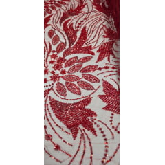 Tule Bordado com Pedrarias Premium Monte Carlo Vermelho Ferrari modelo 336