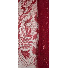 Tule Bordado com Pedrarias Premium Monte Carlo Vermelho Ferrari modelo 336