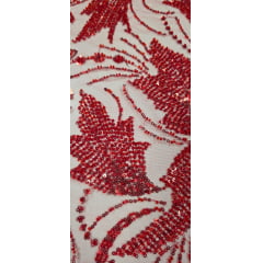 Tule Bordado com Pedrarias Premium Monte Carlo Vermelho Ferrari modelo 336