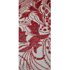 Tule Bordado com Pedrarias Premium Monte Carlo Vermelho Ferrari modelo 336
