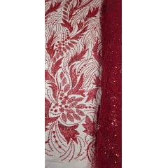 Tule Bordado com Pedrarias Premium Monte Carlo Vermelho Ferrari modelo 336