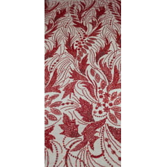 Tule Bordado com Pedrarias Premium Monte Carlo Vermelho  Modelo 336
