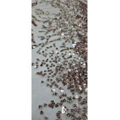 Tule Bordado com Pedrarias Premium Nude com Rosê Gold  HT98091  