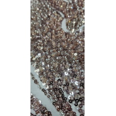 Tule Bordado com Pedrarias Premium Nude com Rosê Gold  HT98091  
