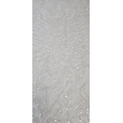 Tule Bordado com Pedrarias Premium Off White  HS1855 